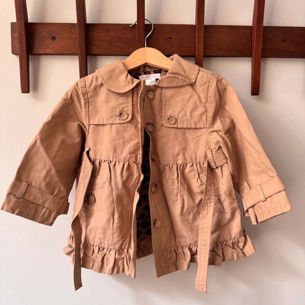 Janie And Jack Trench Coat Size 12-24 Mos Tan Leopard